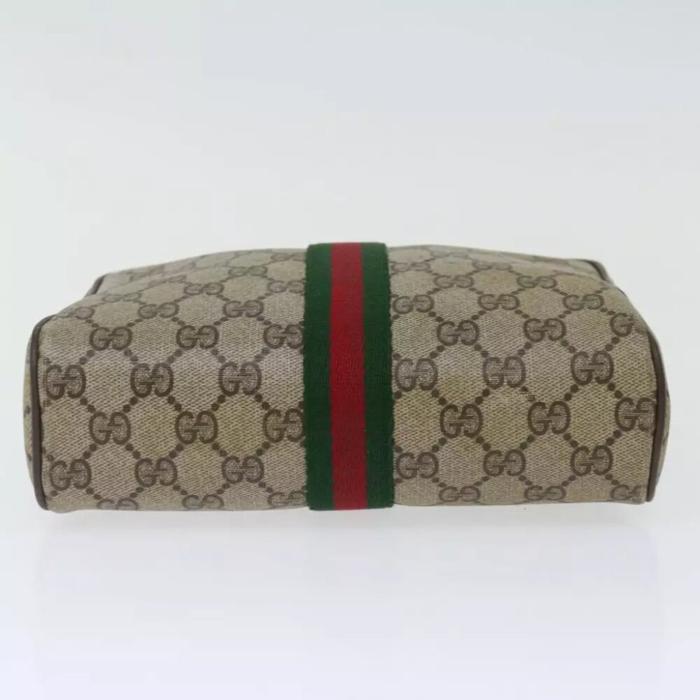 GUCCI GG Supreme Web Sherry Line Clutch Bag Beige Green - Picture 6 of 7